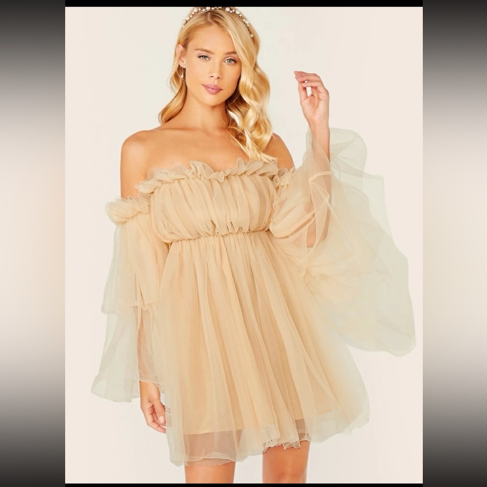 **NWT** SHEIN Off Shoulder Ruffle Mesh Dress